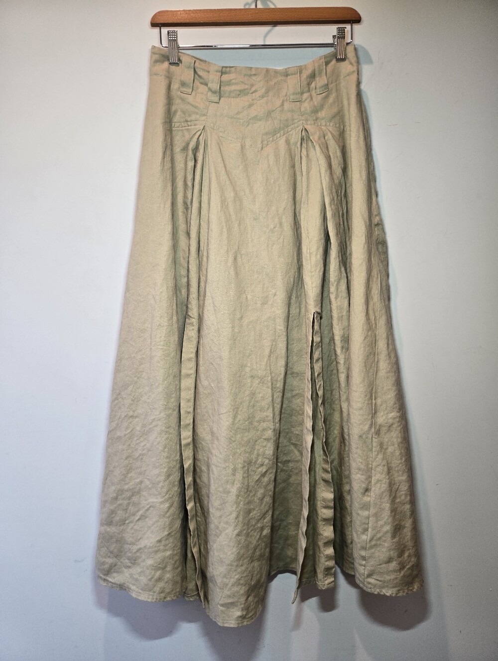 Vintage Bernd Berger Linen Midi Skirt Size 40 (10) Tan Pleated 80s 90s